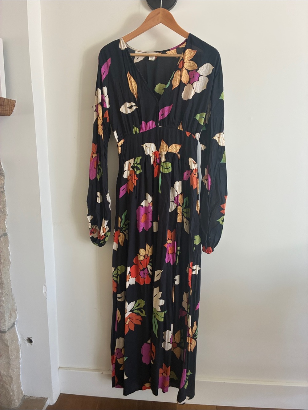 Billabong Black Floral Long Sleeve Maxi Dress